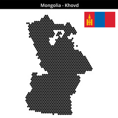 Obraz premium Map of Mongolia region Khovd in small hexagonal dots