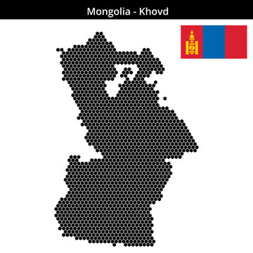 Map of Mongolia region Khovd in small hexagonal dots
