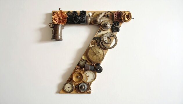 Decorative Vintage Gear Number Seven Clock Face Collage