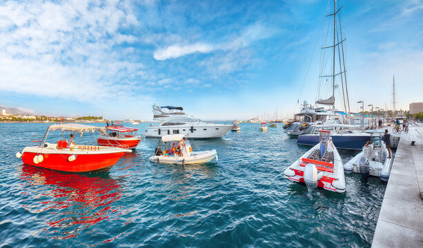 Amazing  view of colorful boats and yachts in harbor of Split.