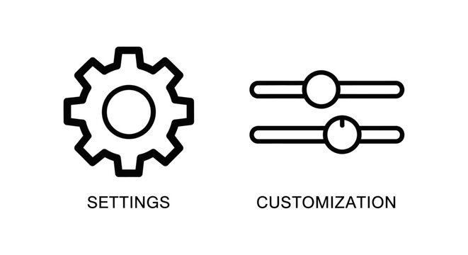 Gear settings and slider customization outline icons with settings customization adjustment configuration interface preferences parameter technical maintenance mechanical software