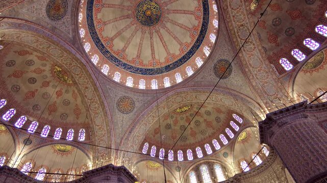 The interior of the Sultan Ahmed Mosque (Blue Mosque), Istanbul, Turkiye