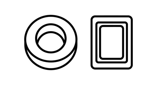 Abstract geometric circle and square linear outline shapes with geometric abstract rectangle monochrome minimalist composition structure isolated dimension boundary