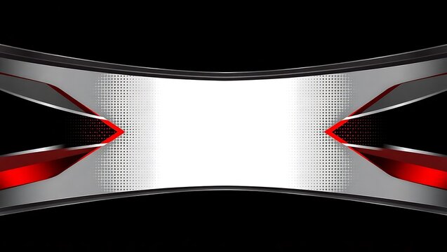 Generate a layered vector design using only silver and red, halftone transitions creating depth, with a large central space purposefully excluded from design elements