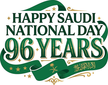 Happy saudi national day 96 years celebration typography design