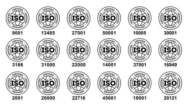 Collection of ISO certification logos for quality and management standards