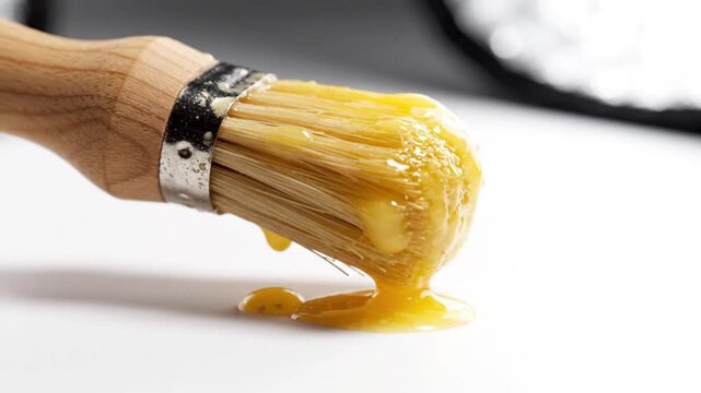Macro of Thick Golden Liquid on Paintbrush