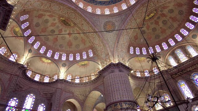 The interior of the Sultan Ahmed Mosque (Blue Mosque), Istanbul, Turkiye