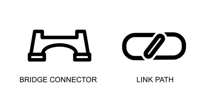 Technical vector icon set illustrating bridge connector and link path elements for schematic design with connector connection illustration engineering infrastructure structure internet