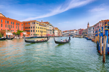 Remarkable morning cityscape of Venice with famous Canal Grande and colorful  view of Rialto Bridge. © pilat666