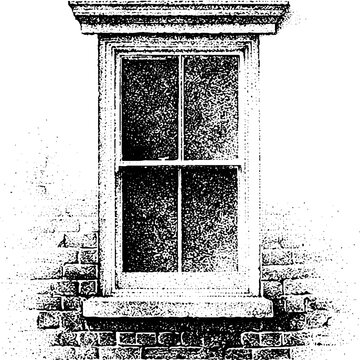 Victorian sash window with decorative lintel and brick surround for architectural facade background and design