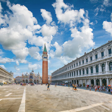 Remarkable  cityscape of Venice with San Marco square with Campanile and Saint Mark's Basilica.