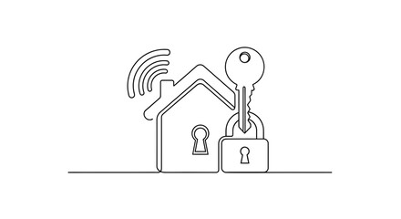 Fototapeta premium Smart home security concept with lock and key icon isolated on white background