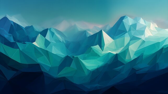 Low poly mountain range with gradient blue triangles with landscape mountain composed gradient stylized low digital art environment geometric