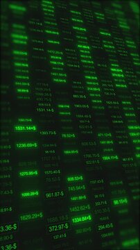 Green finance numbers background glowing dollar values, market data, and dark trading board style. investment videos, business analytics, stock charts, banking promos, and financial overlays.