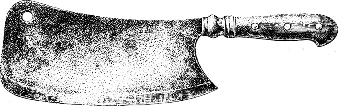 Heavy vintage butcher cleaver with convex grind and pronounced spine for kitchen tool illustration and rustic design background