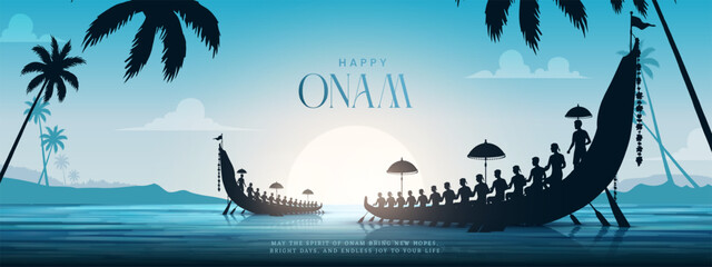Naklejka premium Onam celebration background for Happy Onam festival of South India Kerala. South India Kerela festival happy Onam celebration greetings. Happy Onam celebration greetings.