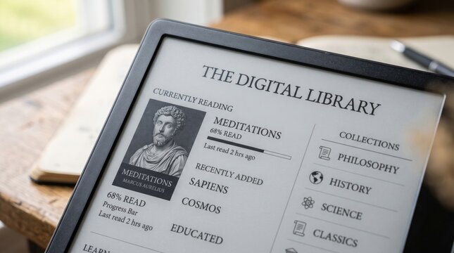 E-reader Displaying Digital Library Interface