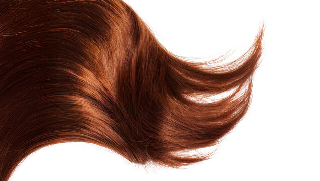 Isolated shiny flowing red hair strand, beautiful smooth texture and movement