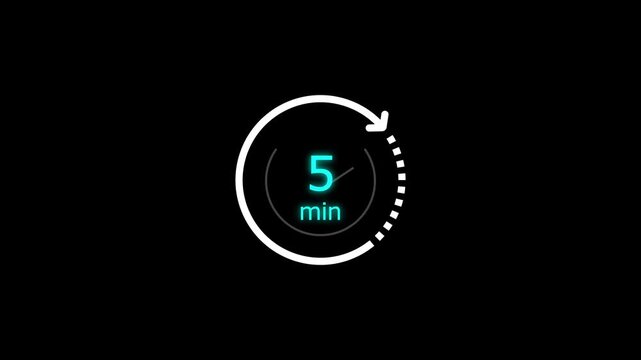 5 min clock icon animation. Clock 5-minute icon Digital and analog clock 5 minutes isolated on white background. and creating a stunning video.4k video.