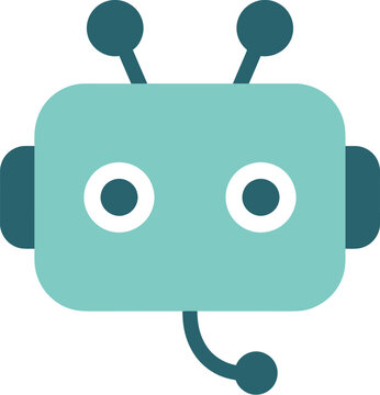 Cute robot head vector icon, teal android face, friendly bot character logo