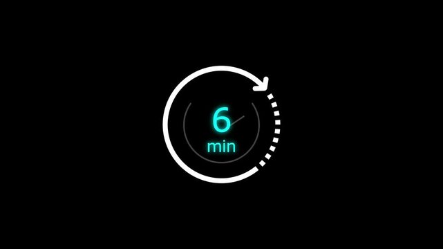 6 min clock icon animation. Clock 6-minute icon Digital and analog clock 6 minutes isolated on white background. and creating a stunning video.4k video.