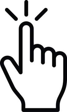 Minimalist hand cursor icon, black line clicking finger, web pointer vector