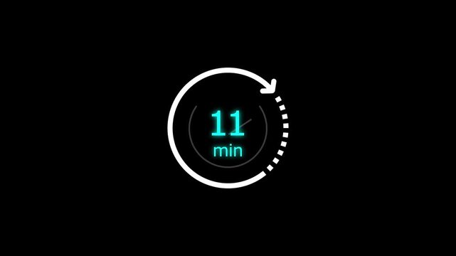 11 min clock icon animation. Clock 11-minute icon Digital and analog clock 11 minutes isolated on white background. and creating a stunning video.4k video.