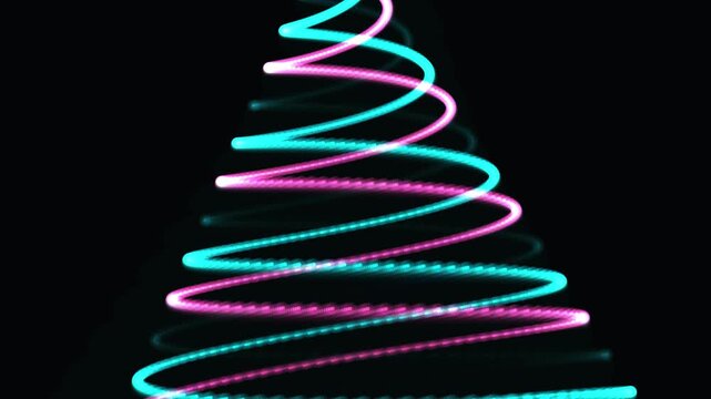 Glowing neon spiral lights form dynamic conical shapes in a rhythmic and energetic motion sequence