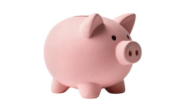 Isolated traditional pink ceramic piggy bank representing savings, investment and financial growth