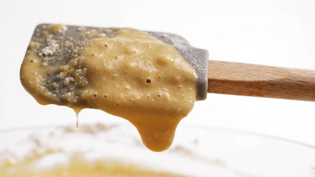 Macro of Thick Dough Dripping from Spatula