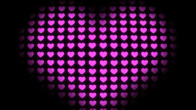 Glowing Pink Heart Shape Made of Smaller Bokeh Lights on Black Background. Abstract Concept of Love, Romance, Affection, and Valentine's Day Celebration.