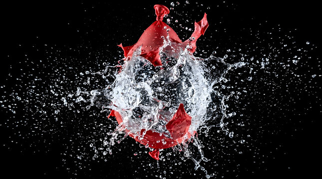 Red Water Balloon Exploding in Slow Motion