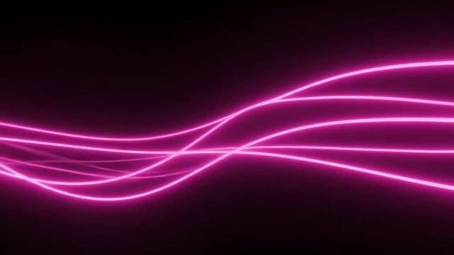 Abstract background with dynamic neon pink laser lines moving forward in a 3D tunnel structure on a black screen. Futuristic graphic resource loop.