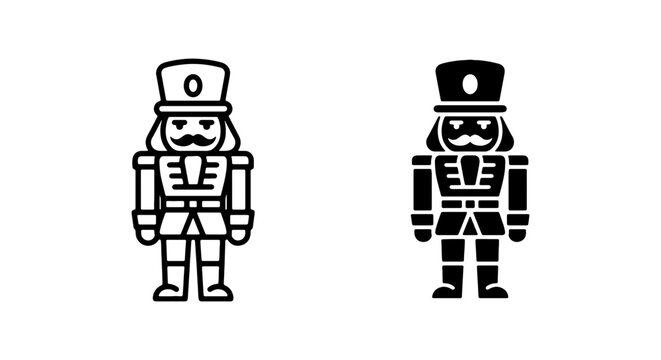 Nutcracker Icons, Festive Soldier Vector Graphics, Christmas Holiday Symbols, Black and White Soldier Art