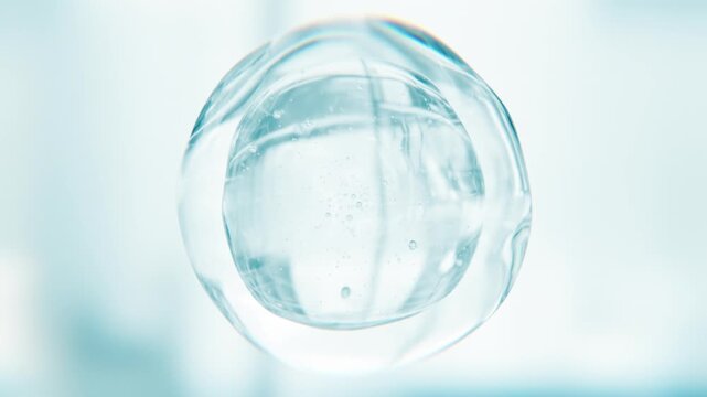 Blue hyaluronic acid serum bubble. Skincare cosmetics macro 3D abstract background. Pure moisturizer essence gel or water drop. Collagen fluid molecule, peptide face lotion. Skin lifting cream