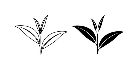 Obraz premium Tea Leaves Vector Icons, Fresh Green Plant Sprigs, Herbal Beverage Ingredient Graphics