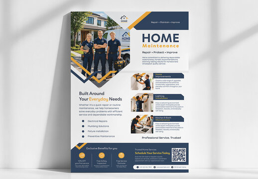 Modern Home Maintenance Promotional Poster Template for Home Repair and Property Maintenance Services