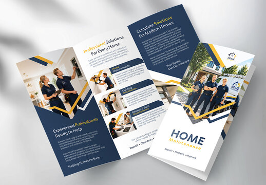 Modern Home Maintenance Trifold Brochure Template for Home Repair and Handyman Services