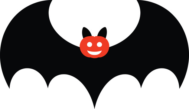 Cute cartoon jack o lantern bat with friendly smile face isolated on white background, Vector, illustration