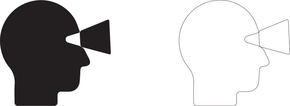 Human head in VR glasses vector icon filled and outline, virtual reality headset and metaverse symbol.