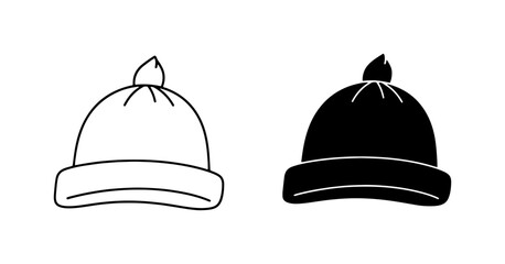 Fototapeta premium Winter Hat Icon Set, Beanie Silhouette, Warm Headwear Vector Graphics, Cold Weather Accessory