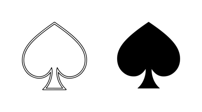 Spade Symbol Vector Icons, Black and White Playing Card Suits, Gambling and Game Elements