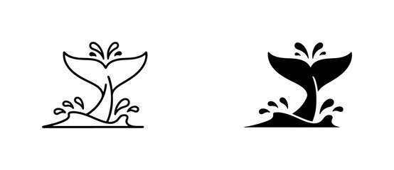 Whale Tail Splash Icons, Ocean Marine Life Vector Art, Nautical Symbol Set © Sabbir