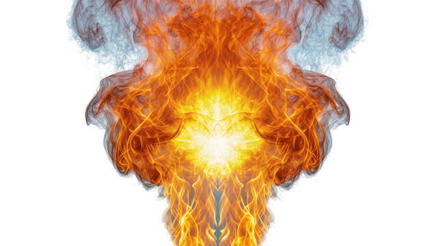 Isolated vivid fiery explosion with dynamic smoke and ethereal energy burst, abstract fluid design