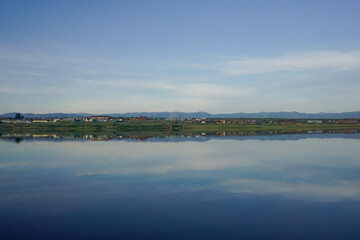 Fototapeta premium Panoramic view of Dus Khol salt lake in Tuva