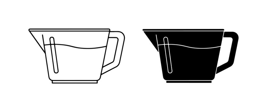 Measuring Cup Icons, Liquid Volume Measurement, Kitchenware Vector Graphics