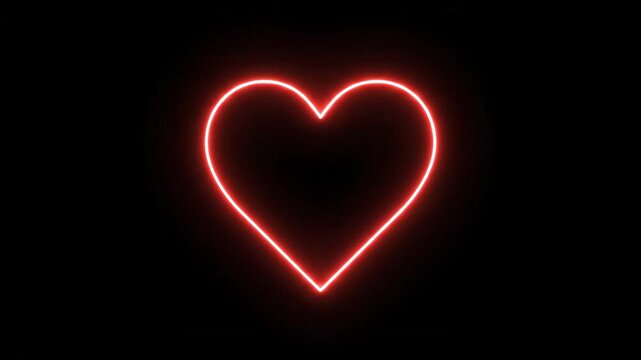 Abstract neon red glowing line drawing the right half of a heart shape animation against a black background, representing love, romance, and connection concepts.