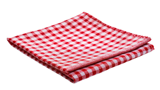 Isolated red and white traditional checkered fabric napkin or picnic tablecloth