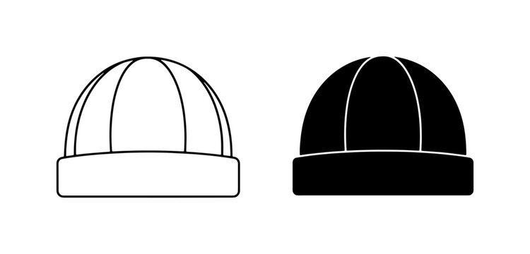 Two Beanie Hats, Black and White Vector Icons, Simple Silhouette Headwear Graphics